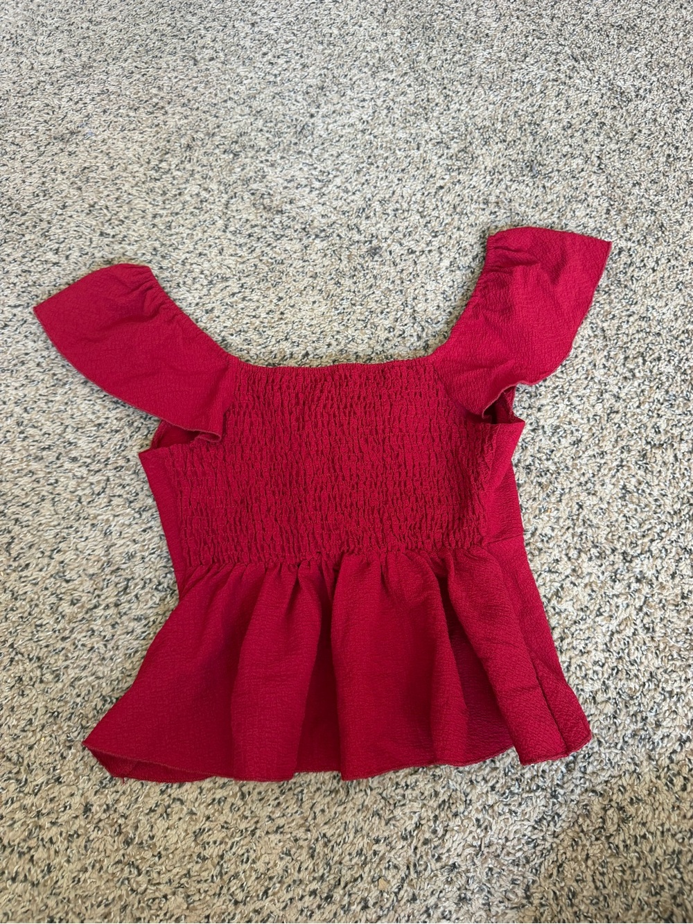 SHEIN Red Smocked Peplum Flutter Sleeve Top